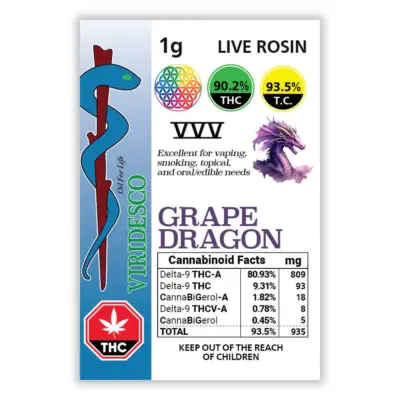 VIRIDESCO VVV Live Rosin – Grape Dragon 1g *Buy 6 Get 1 free!*
